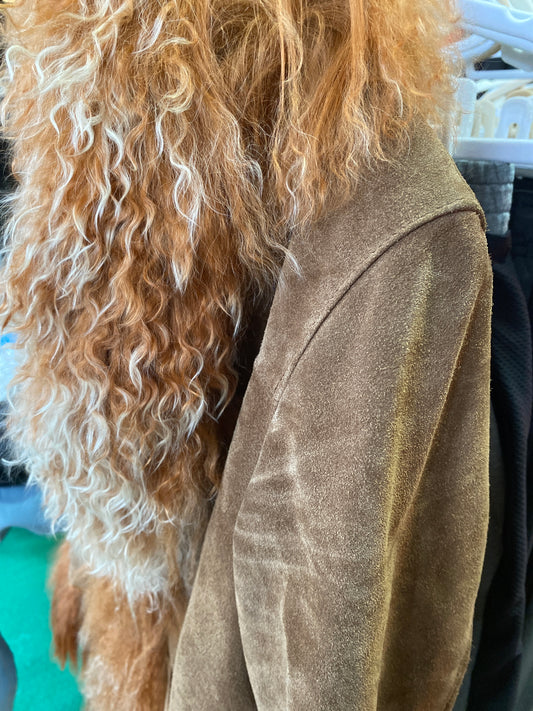 Manteau vintage daim et fourrure Mongolie femme L