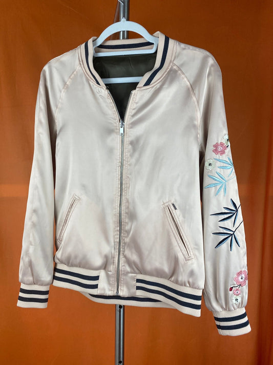 Bomber réversible brodé IKKS rose et vert femme S - Trésor