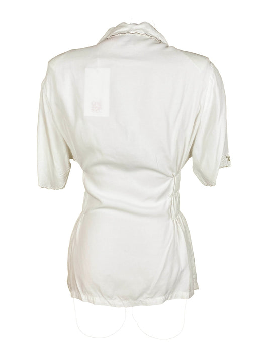 Chemise à smocks upcyclée brodée Blanc Femme M - L - Trésor