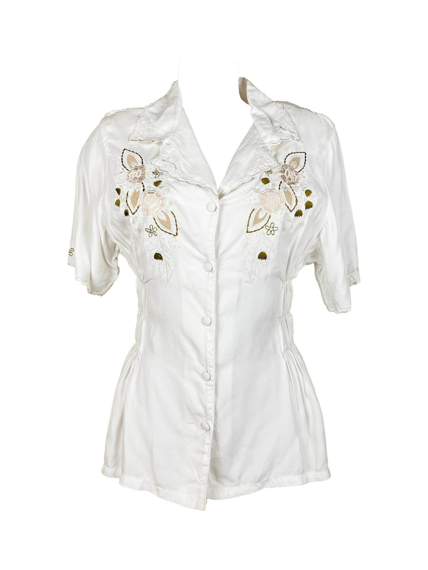 Chemise à smocks upcyclée brodée Blanc Femme M - L - Trésor