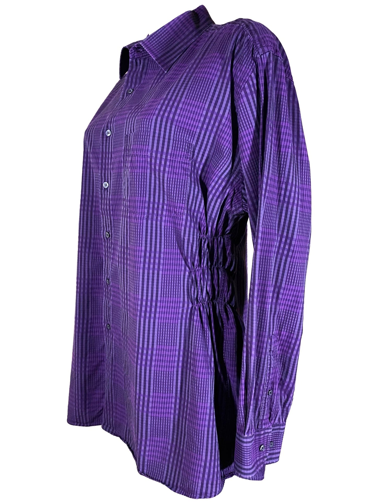 Chemise longue à smocks upcyclée Pierre Cardin Violet XXL - Trésor - mode circulaire