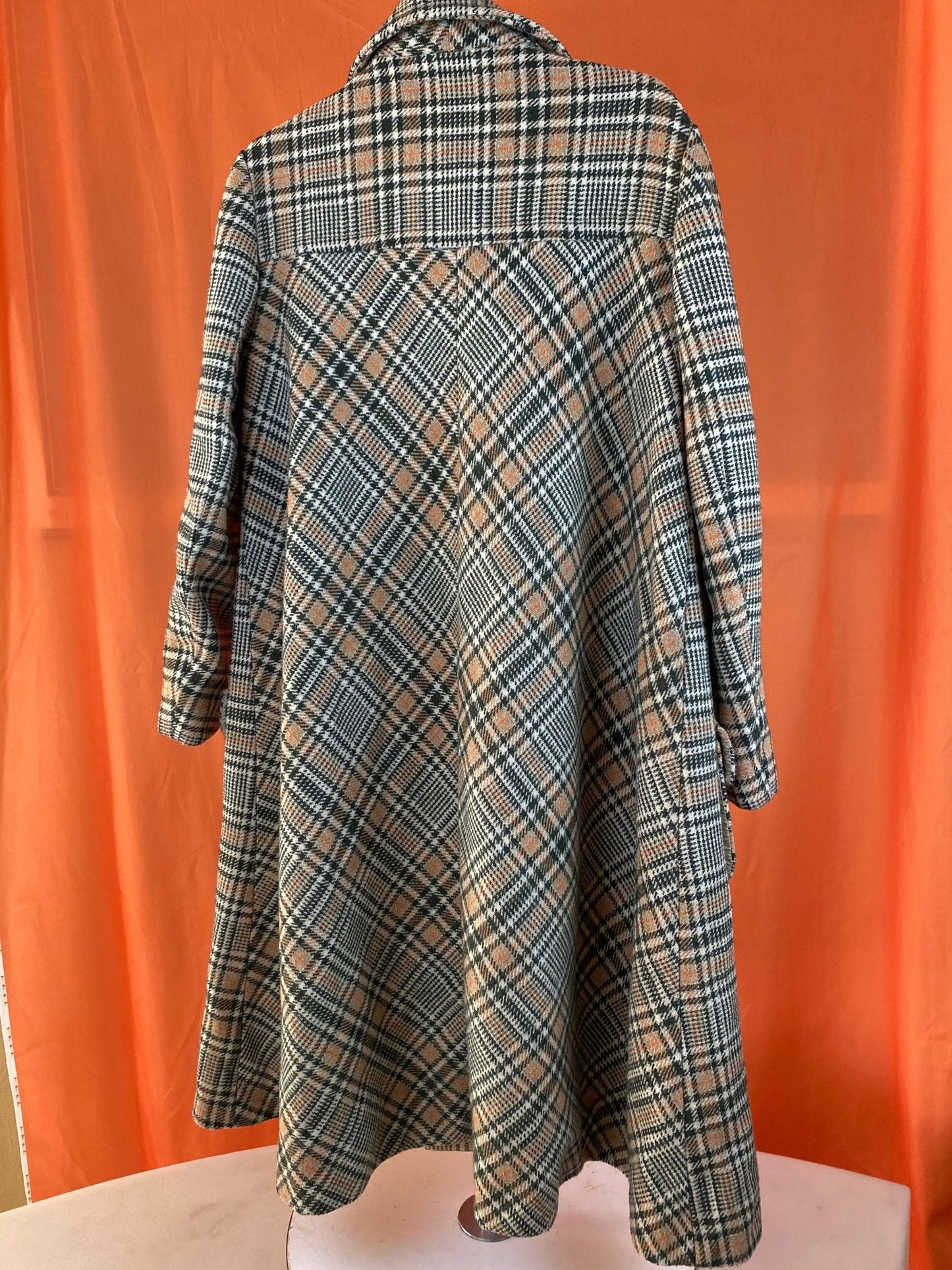 Manteau en laine à carreaux vert/beige/orange femme M - Trésor