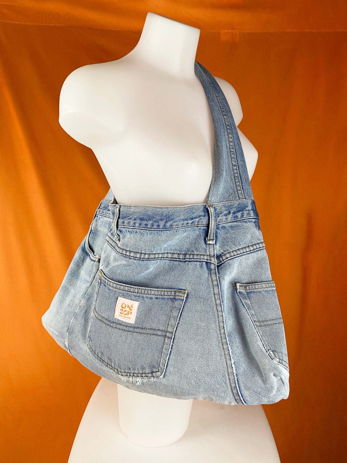 Sac "Samossa" - denim bleu clair vintage - upcycling - Trésor