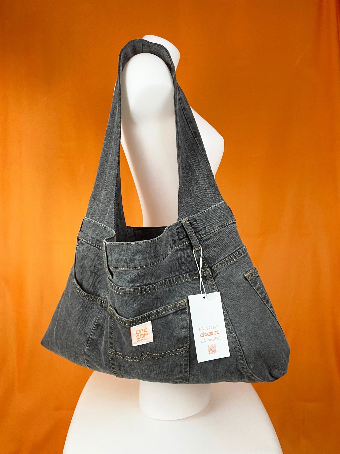 Sac "Samossa" - Wampum - denim gris - upcycling - Trésor