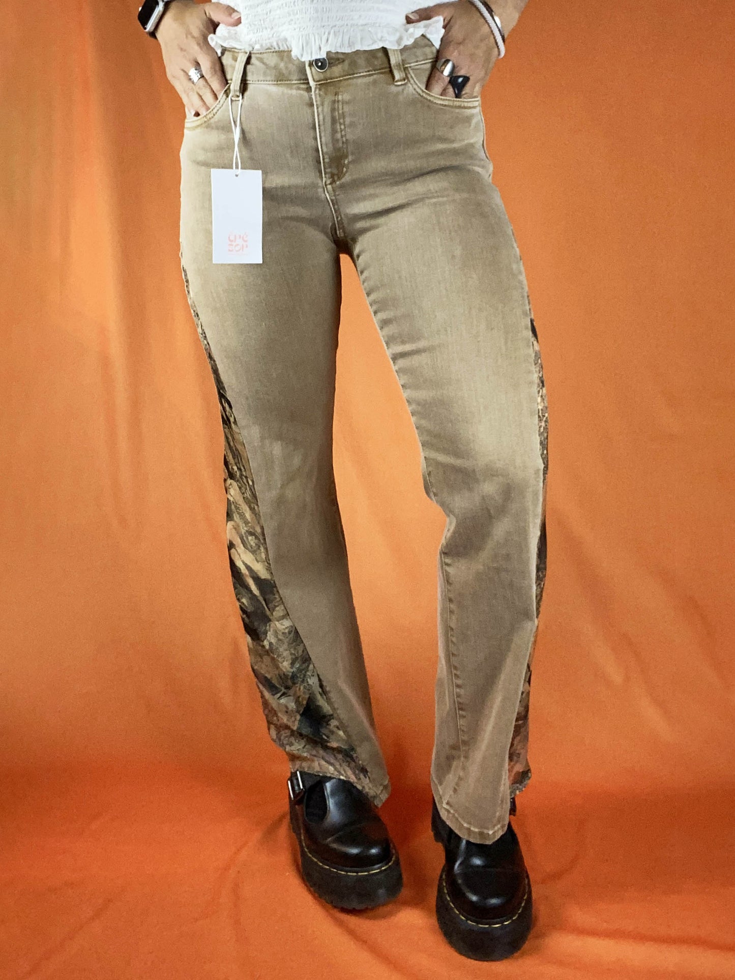 Jean flare upcyclé "Hendrix" Esprit Camel Femme M
