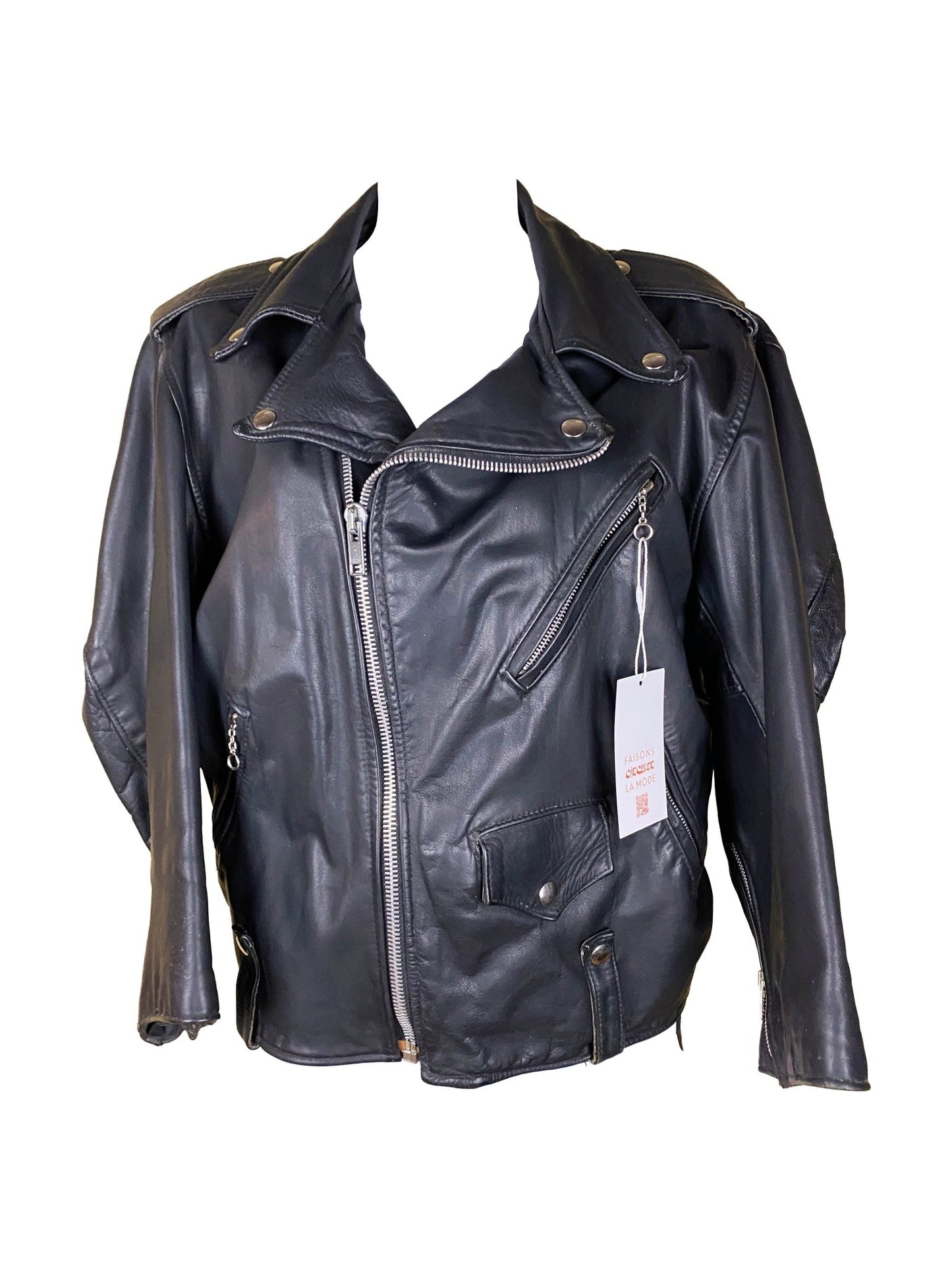 Blouson Perfecto cuir Vintage Noir Mixte L - Trésor
