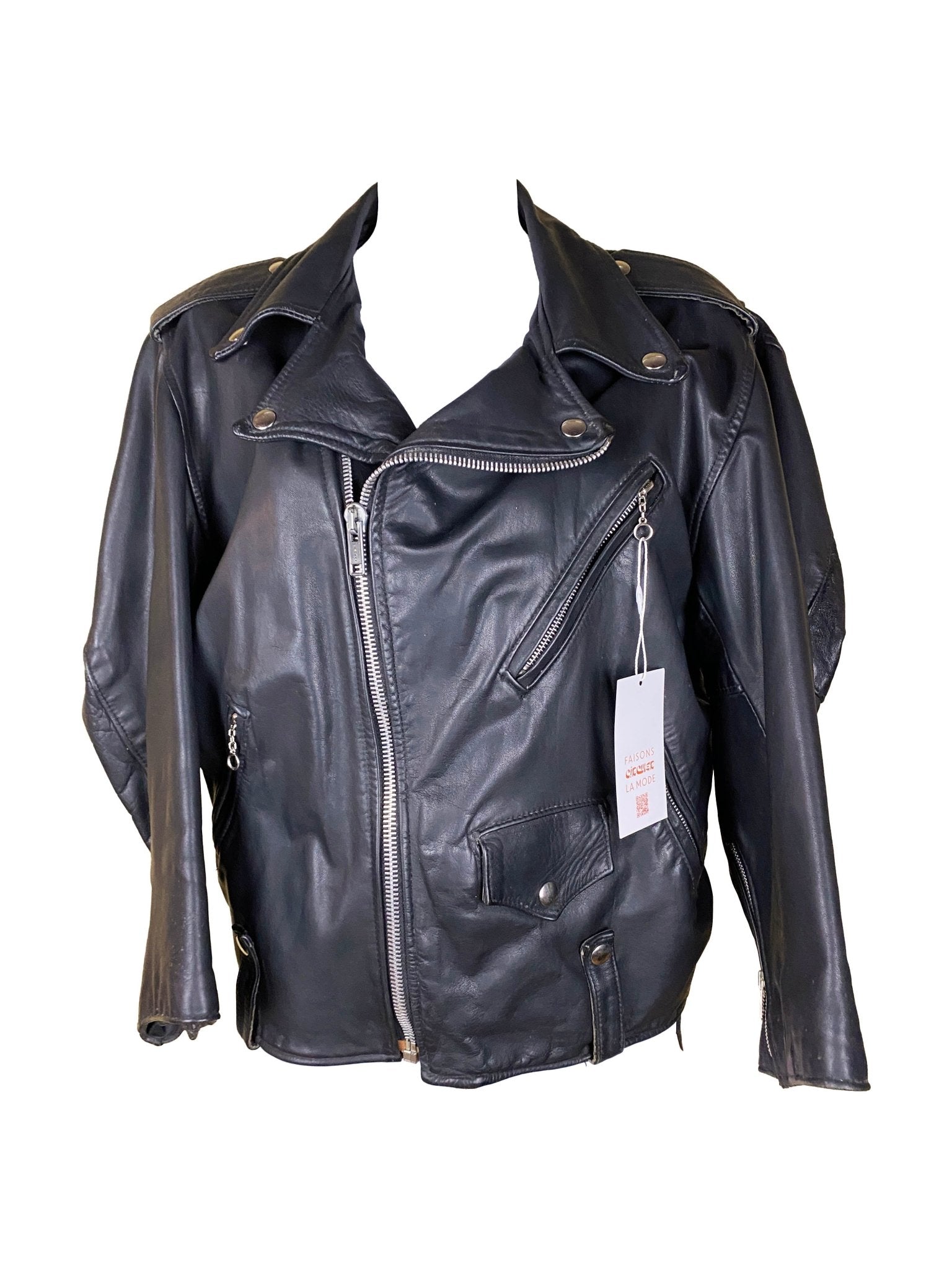 Blouson Perfecto cuir Vintage Noir Mixte L - Trésor