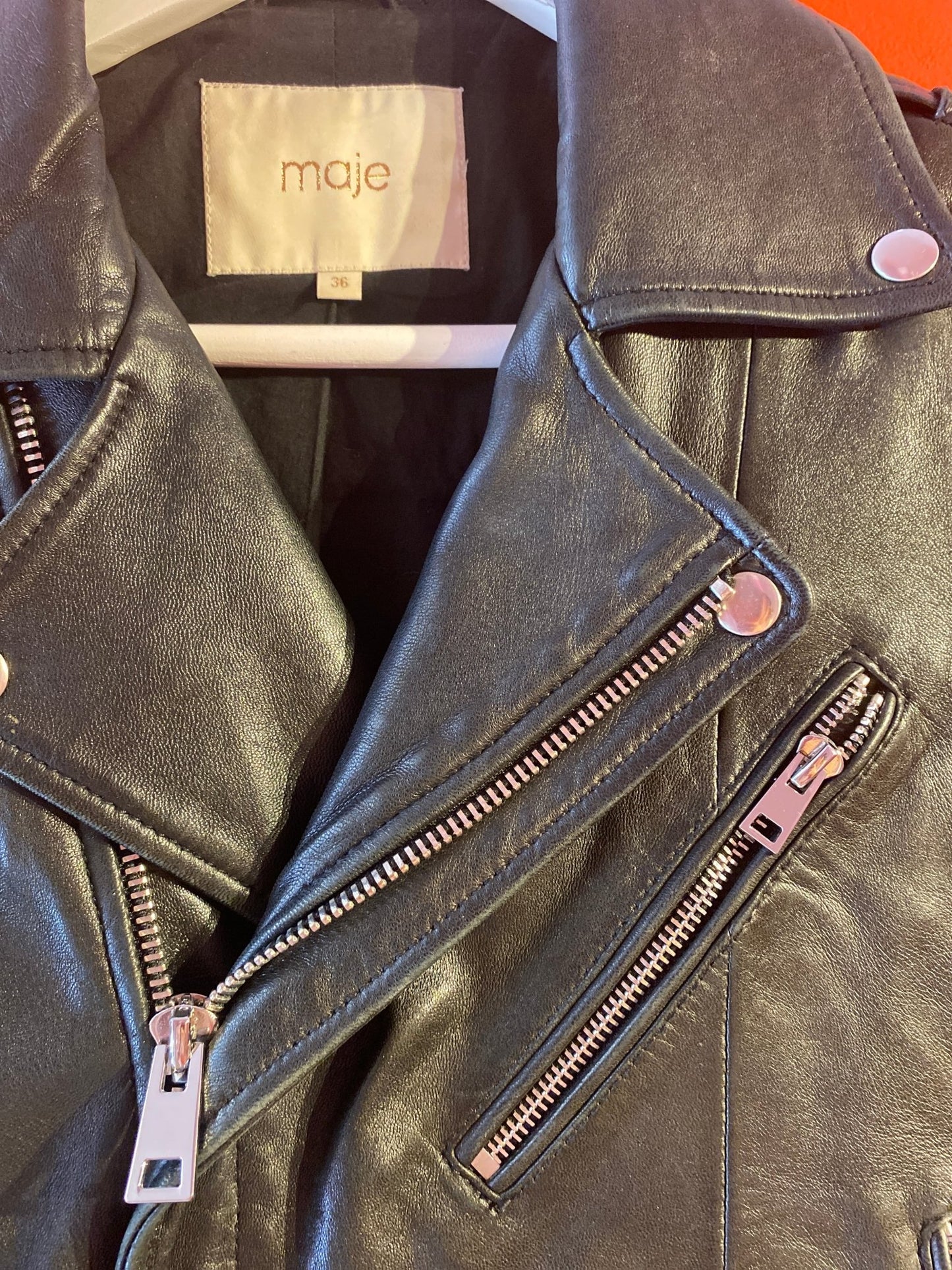 Blouson Perfecto Maje cuir agneau femme S - Trésor