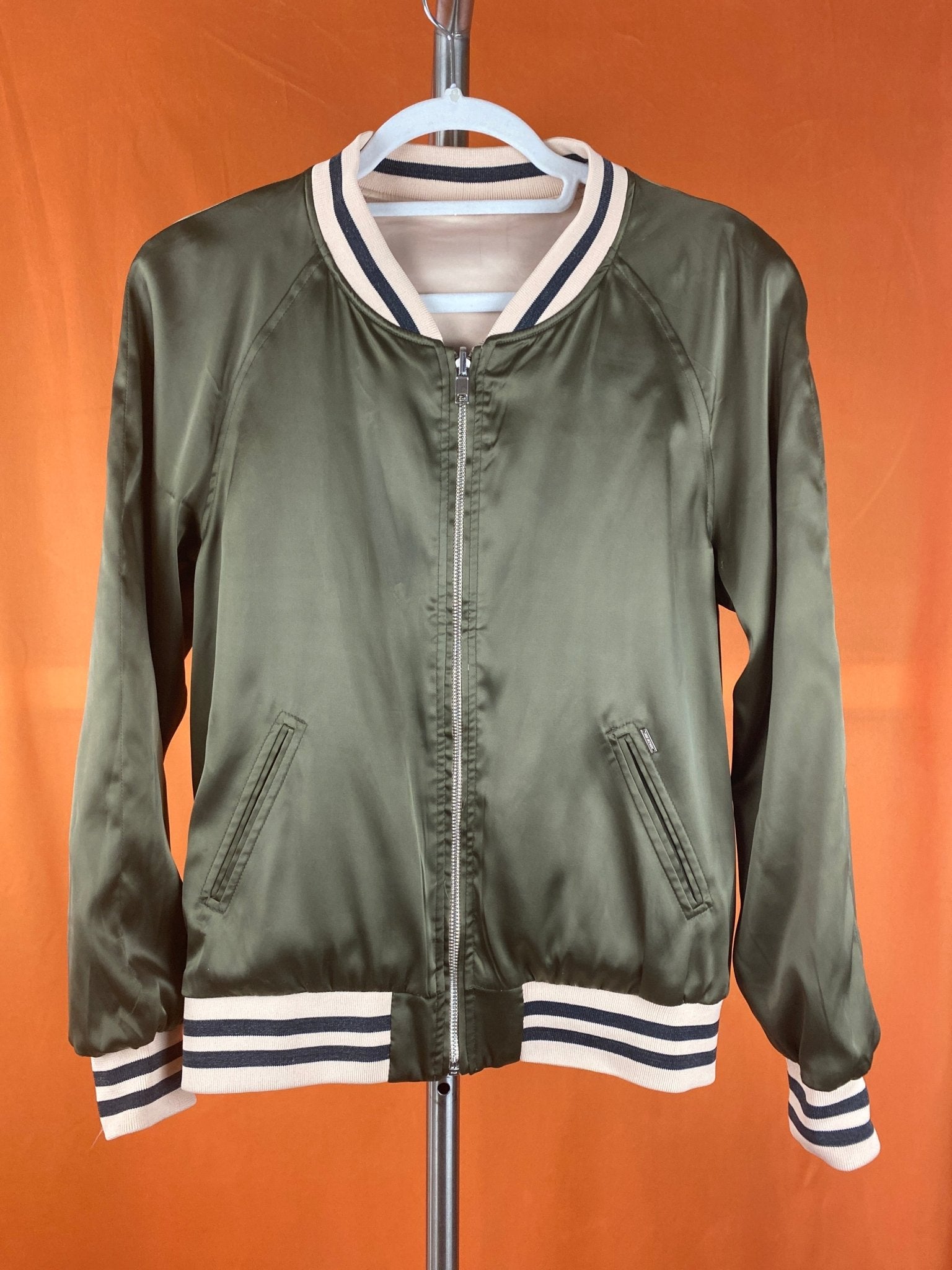 Bomber réversible brodé IKKS rose et vert femme S - Trésor