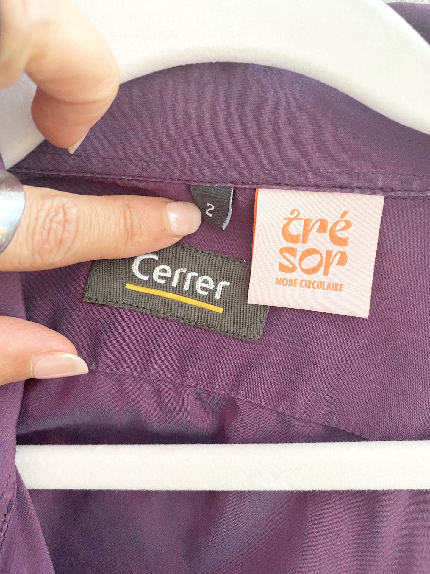Chemise à smocks upcyclée Cerrer Violet Femme L - Trésor - mode circulaire