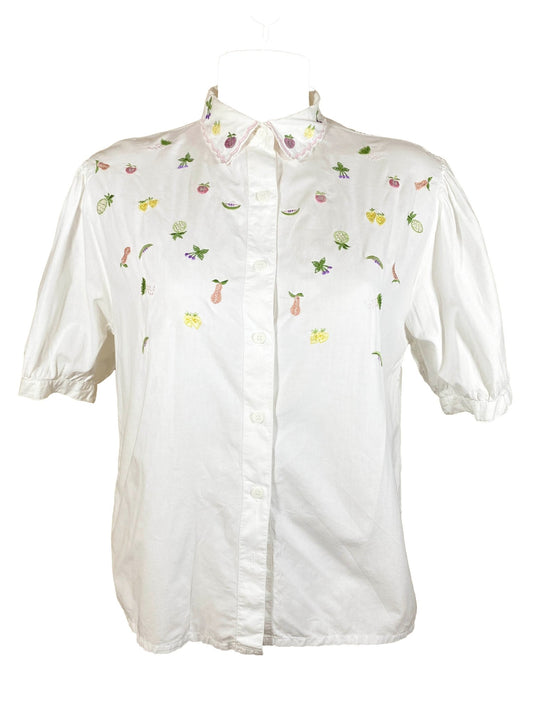 Chemise brodée vintage fruits Jac Jac Blanc Femme M - Trésor - mode circulaire