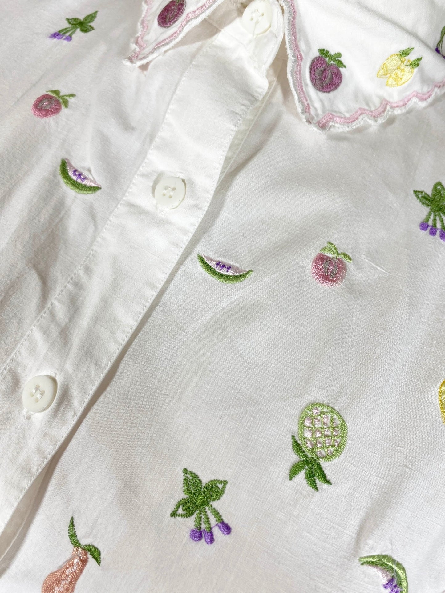 Chemise brodée vintage fruits Jac Jac Blanc Femme M - Trésor - mode circulaire