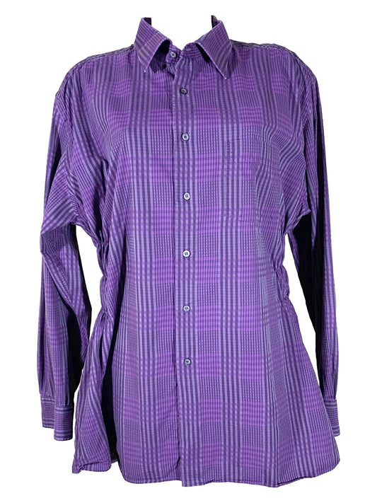 Chemise longue à smocks upcyclée Pierre Cardin Violet XXL - Trésor - mode circulaire