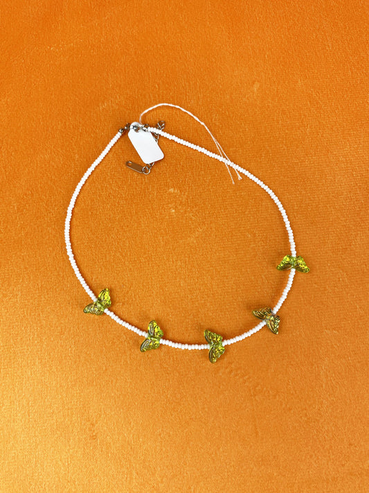 Collier Perles Papillon Vert - Trésor