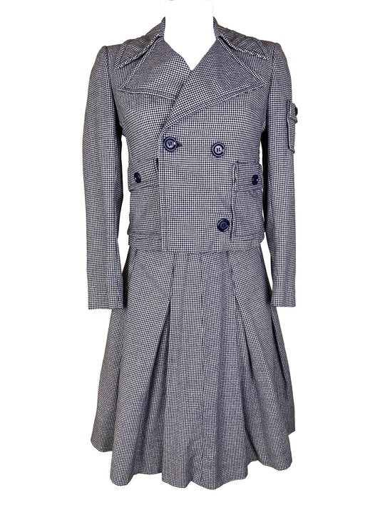 Ensemble jupe/blazer Pieds de poule vintage Noir - bleu Femme XS - Trésor