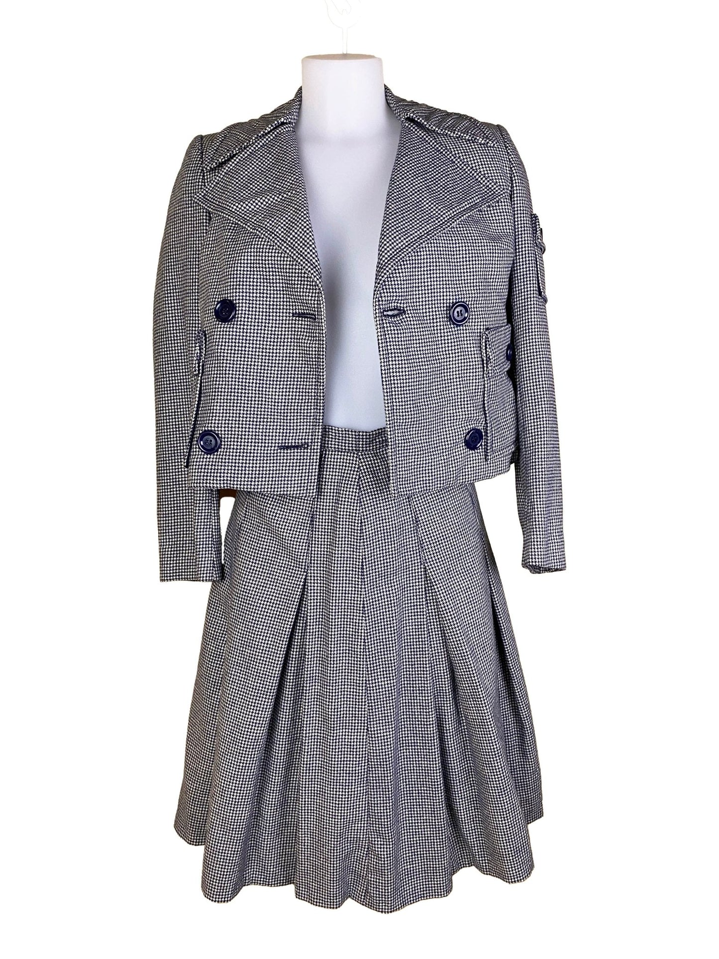 Ensemble jupe/blazer Pieds de poule vintage Noir - bleu Femme XS - Trésor