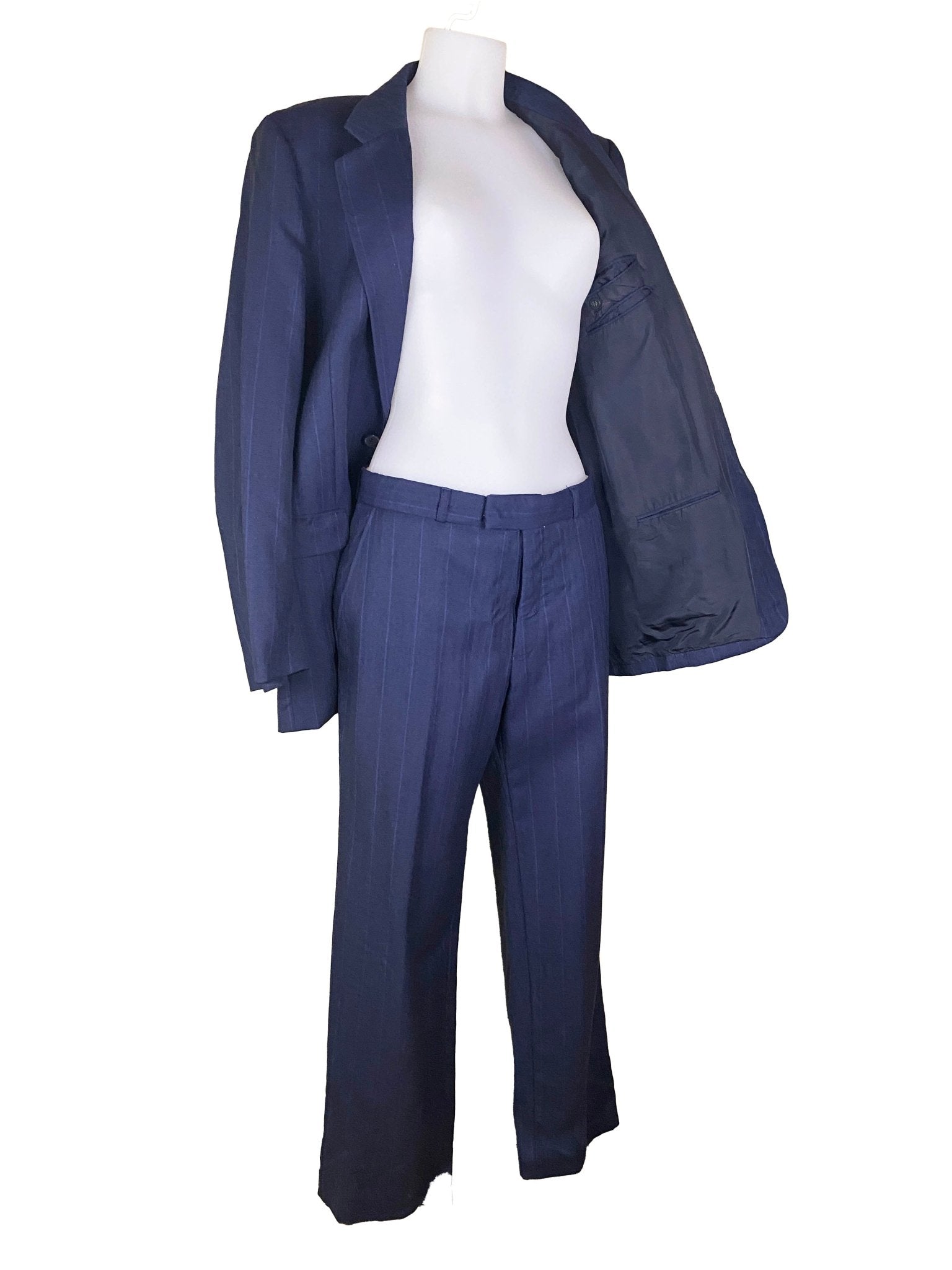 Ensemble pantalon/blazer Vintage laine vierge Bleu Femme M - Trésor