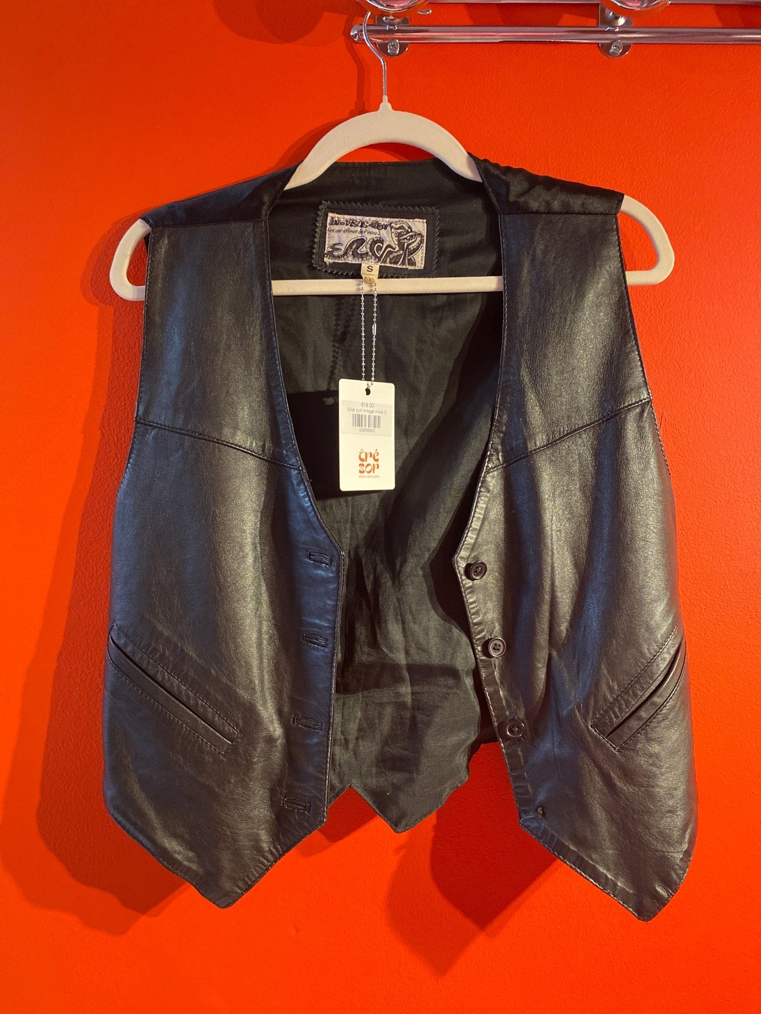 Gilet cuir vintage mixte S - Trésor