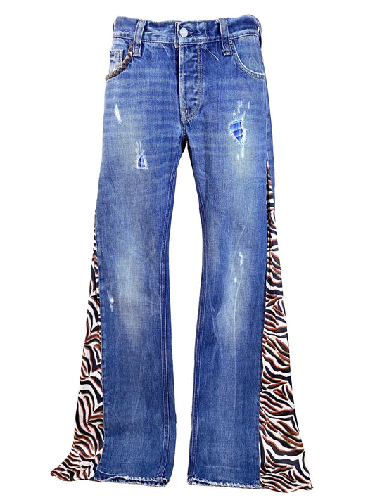 Jean flare upcyclé Le temps des cerises Bleu Femme M - Trésor - mode circulaire