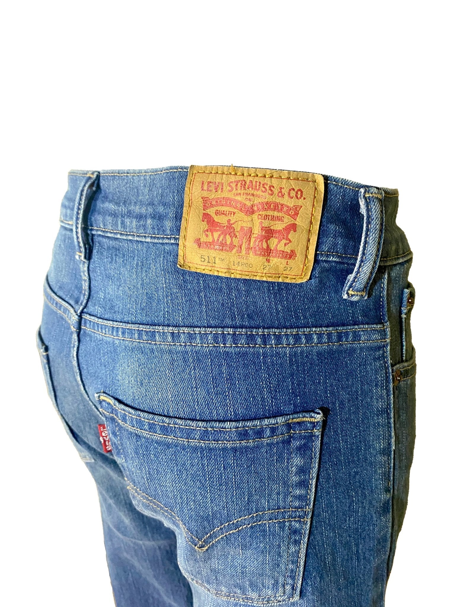 Jean flare upcyclé Levi’s - 511 Bleu Femme UPCYCLING S - Trésor - mode circulaire