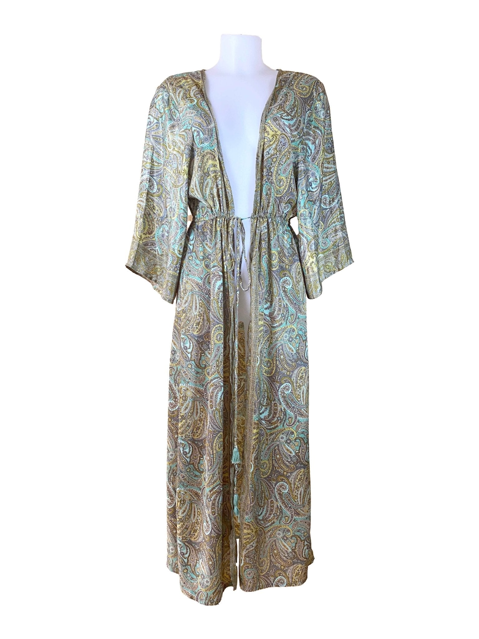 Kimono en soie Boho Style Vert Femme TU - Trésor - mode circulaire