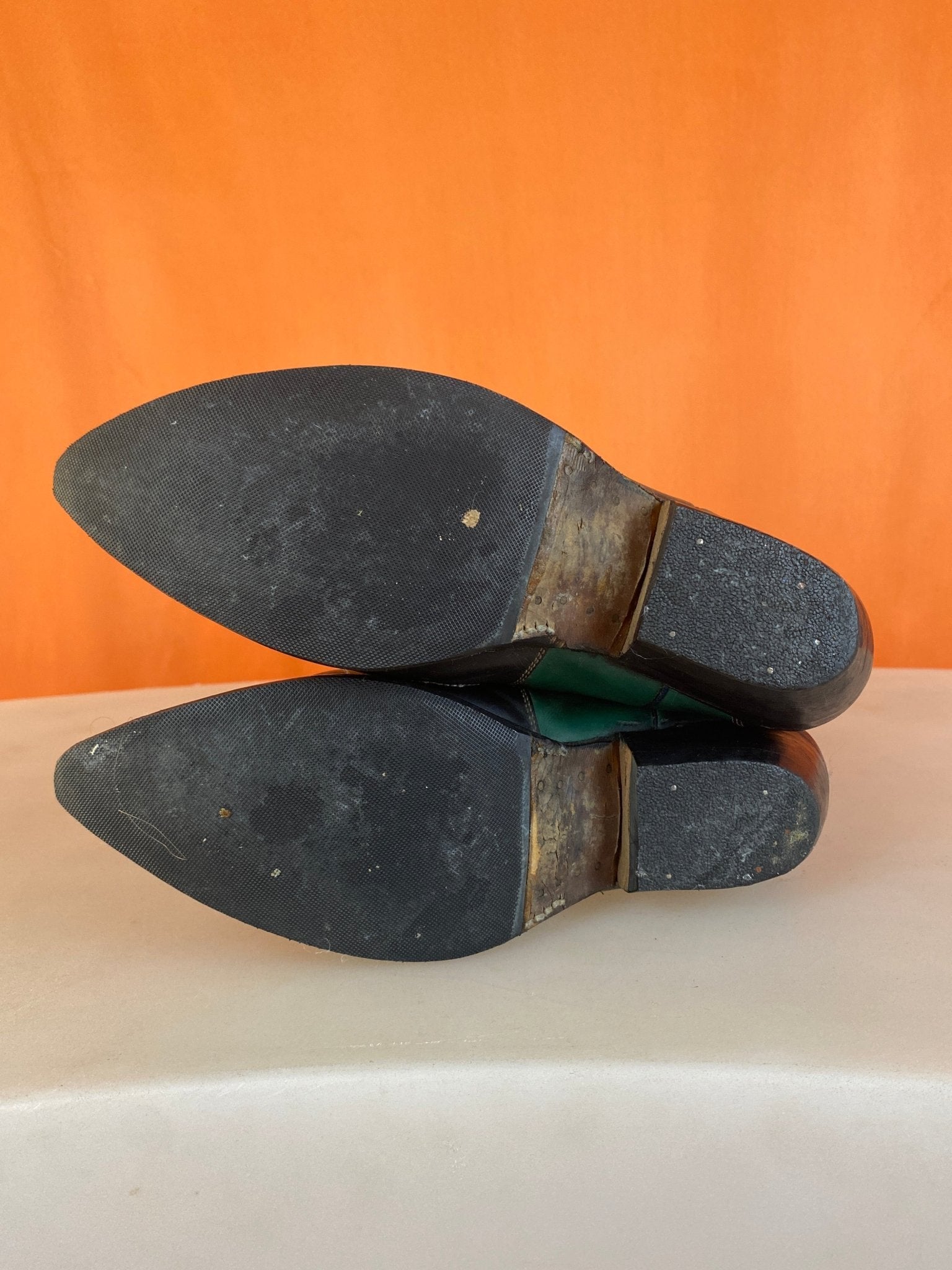 Magnifiques bottes santiags vintage faites main Betty Boop cuir vert et noir 37,5 - Trésor