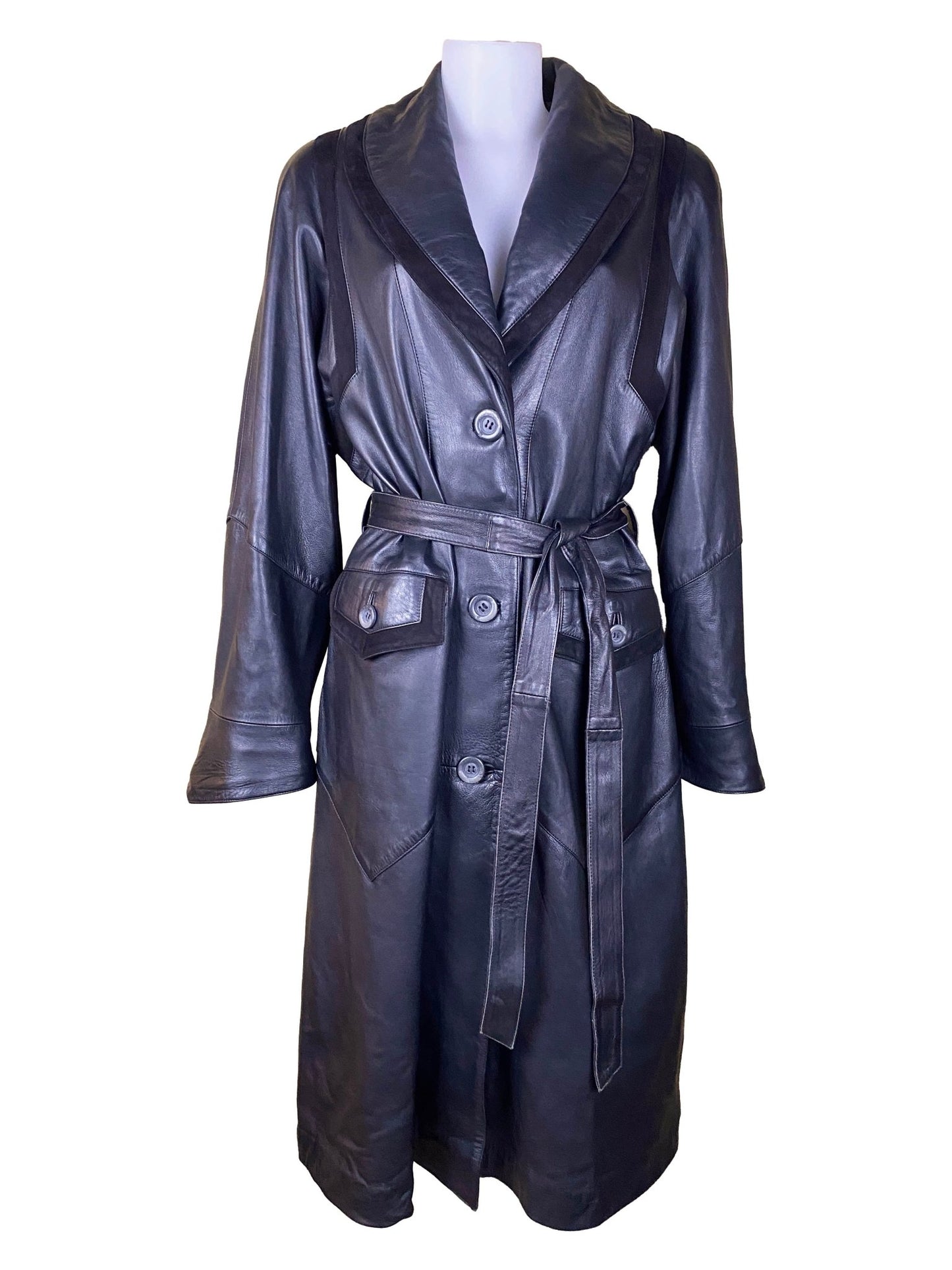 Manteau long / trench - coat en cuir AMGE Noir Femme L - XL - Trésor