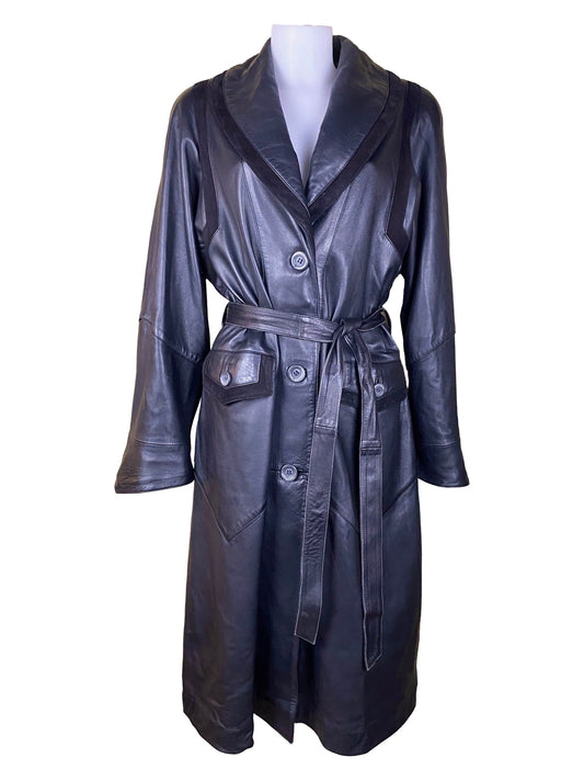 Manteau long / trench - coat en cuir AMGE Noir Femme L - XL - Trésor