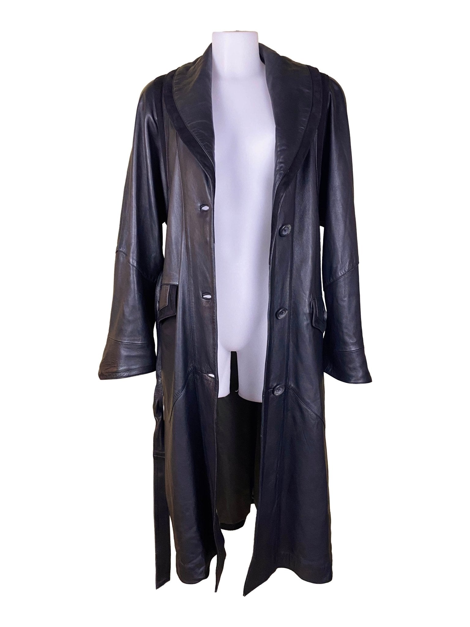Manteau long / trench - coat en cuir AMGE Noir Femme L - XL - Trésor