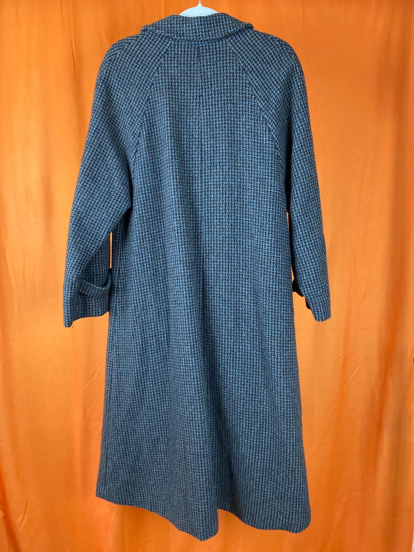Manteau long vintage à carreaux bleu 80% laine femme M - Trésor