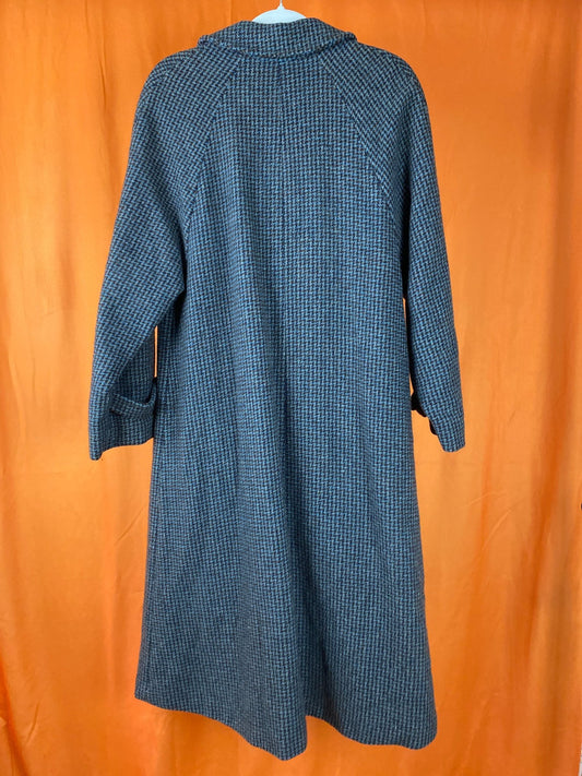 Manteau long vintage à carreaux bleu 80% laine femme M - Trésor