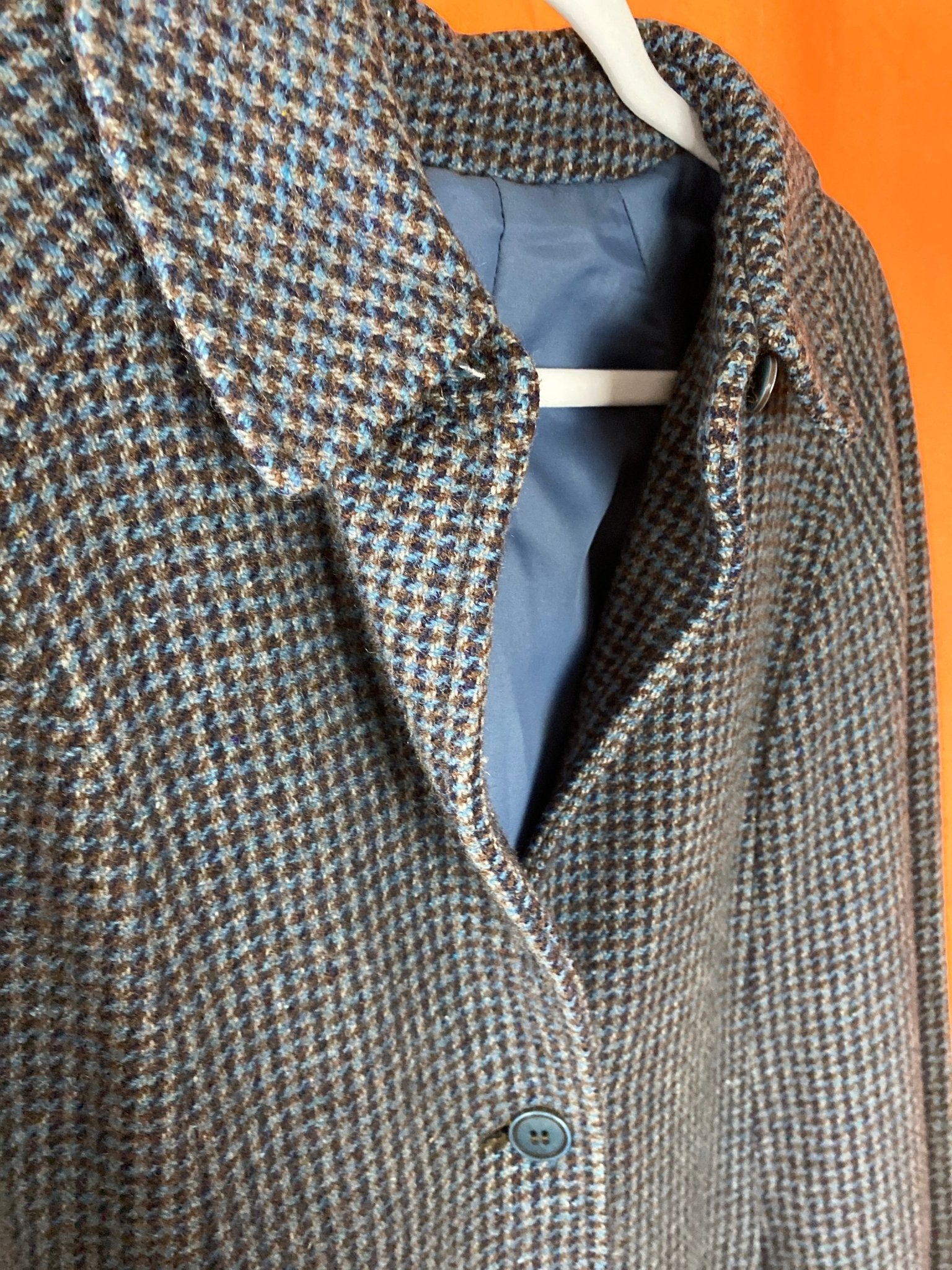 Manteau long vintage à carreaux bleu 80% laine femme M - Trésor