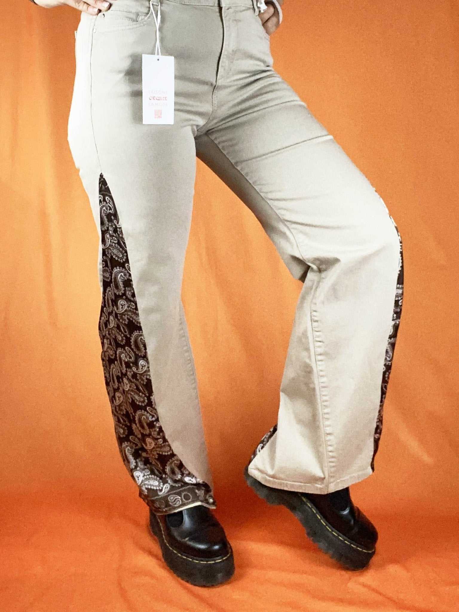 Pantalon flare upcyclé "Hendrix" Esprit Beige Femme UPCYCLING - Trésor