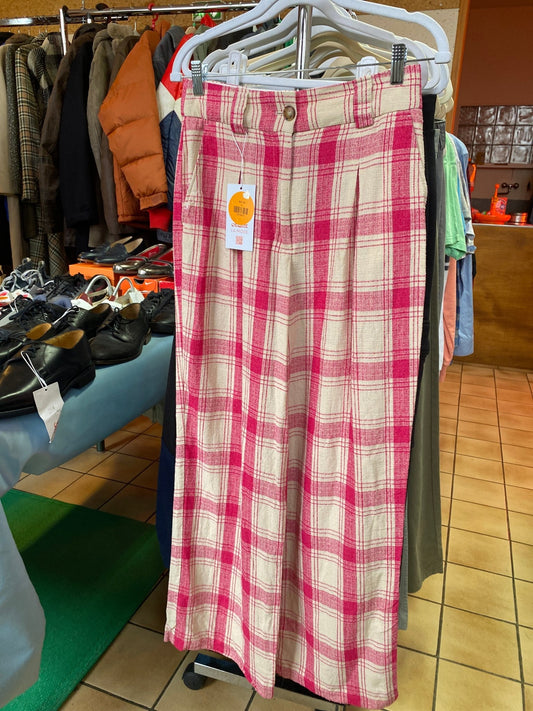 Pantalon large en lin Sézane rose et beige femme M - Trésor