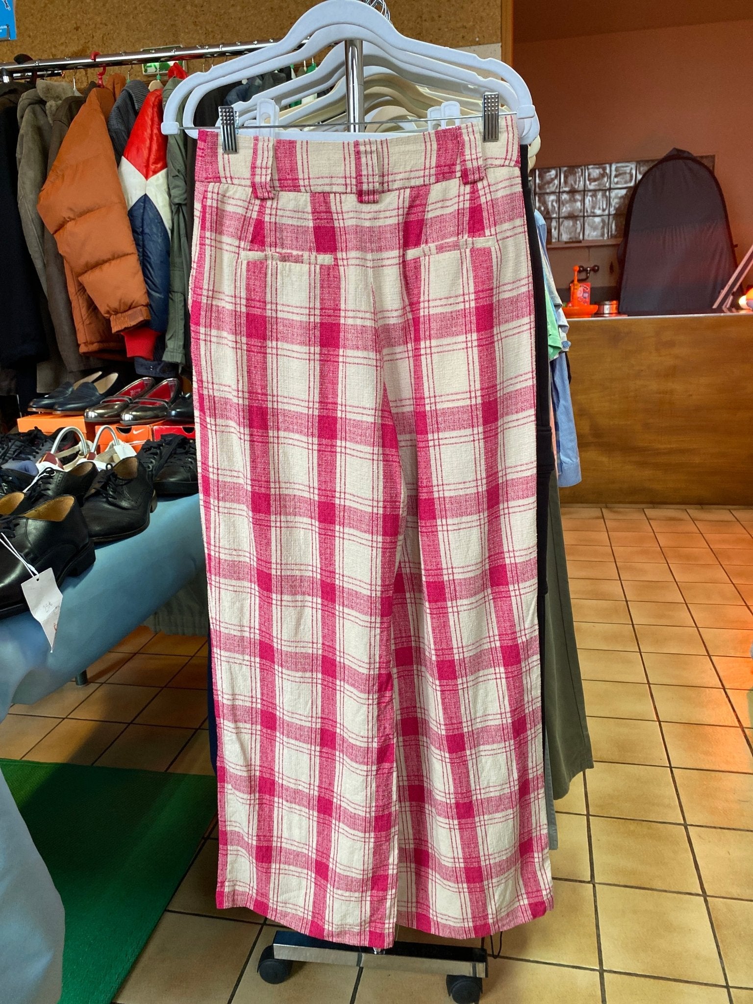 Pantalon large en lin Sézane rose et beige femme M - Trésor
