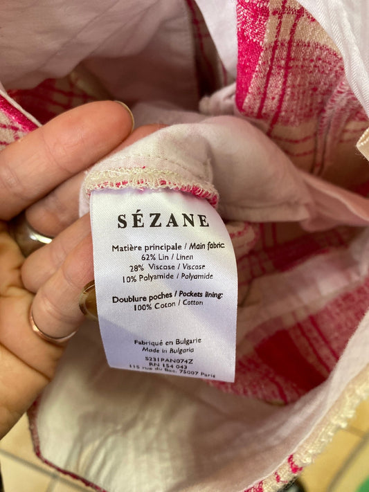 Pantalon large en lin Sézane rose et beige femme M - Trésor