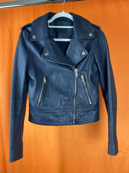 Perfecto/blouson en cuir IKKS bleu et argent femme S - Trésor