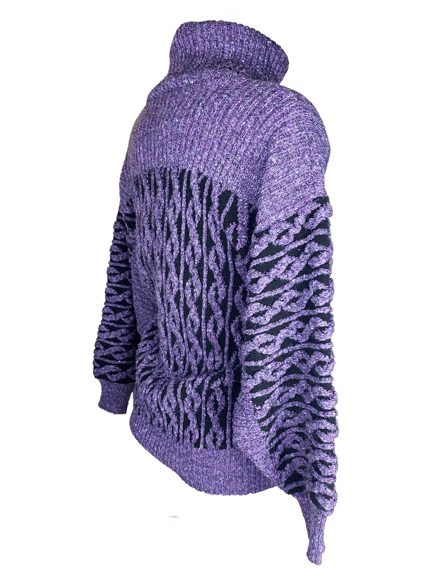 Pull vintage violet et noir femme M manches chauve - souris - Trésor