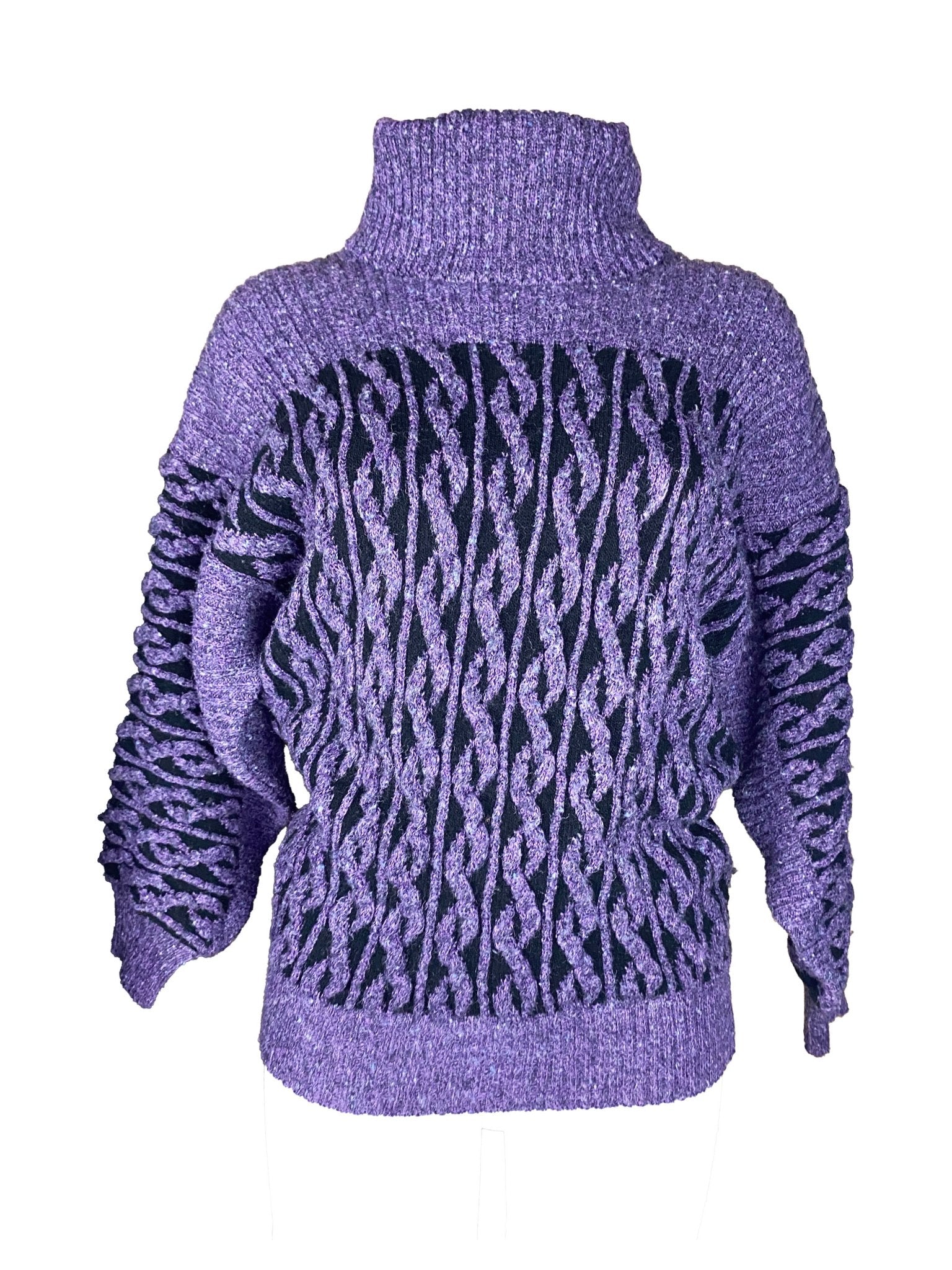 Pull vintage violet et noir femme M manches chauve - souris - Trésor