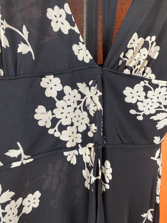 Robe portefeuille fleurie vintage noir et beige femme M - Trésor