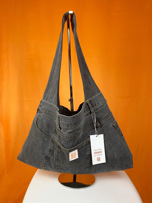 Sac "Samossa" - Wampum - denim gris - upcycling - Trésor