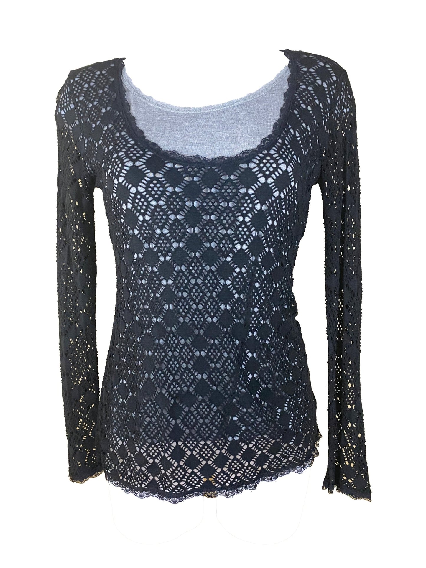 Top à manches longues dentelle Le phare de la baleine Noir Femme S - Trésor