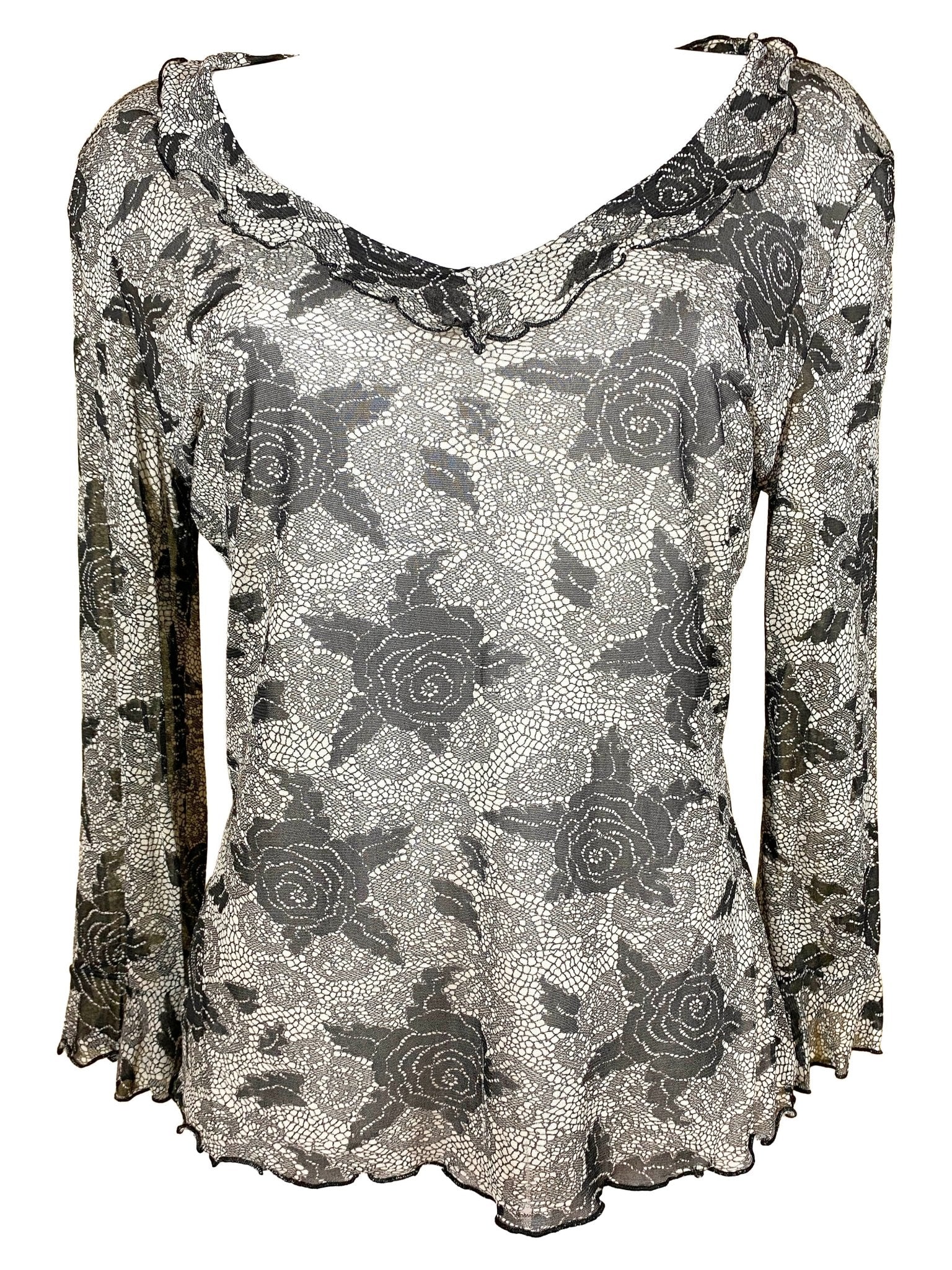 Top à manches longues en mesh Beige/noir Femme L - Trésor - mode circulaire